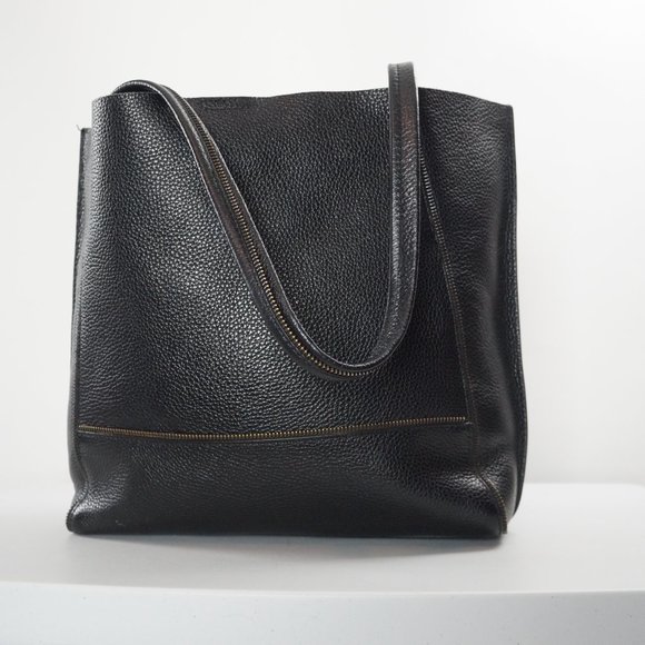 Botkier Soho Tote, Black Pebbled Leather, Zipper Accents - Picture 5 of 9